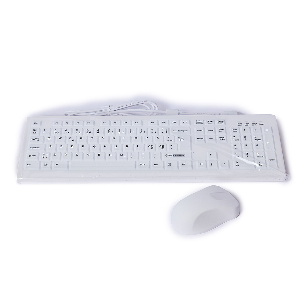 Tastatur m/ledning og trådløs mus desinf.bar, hvid