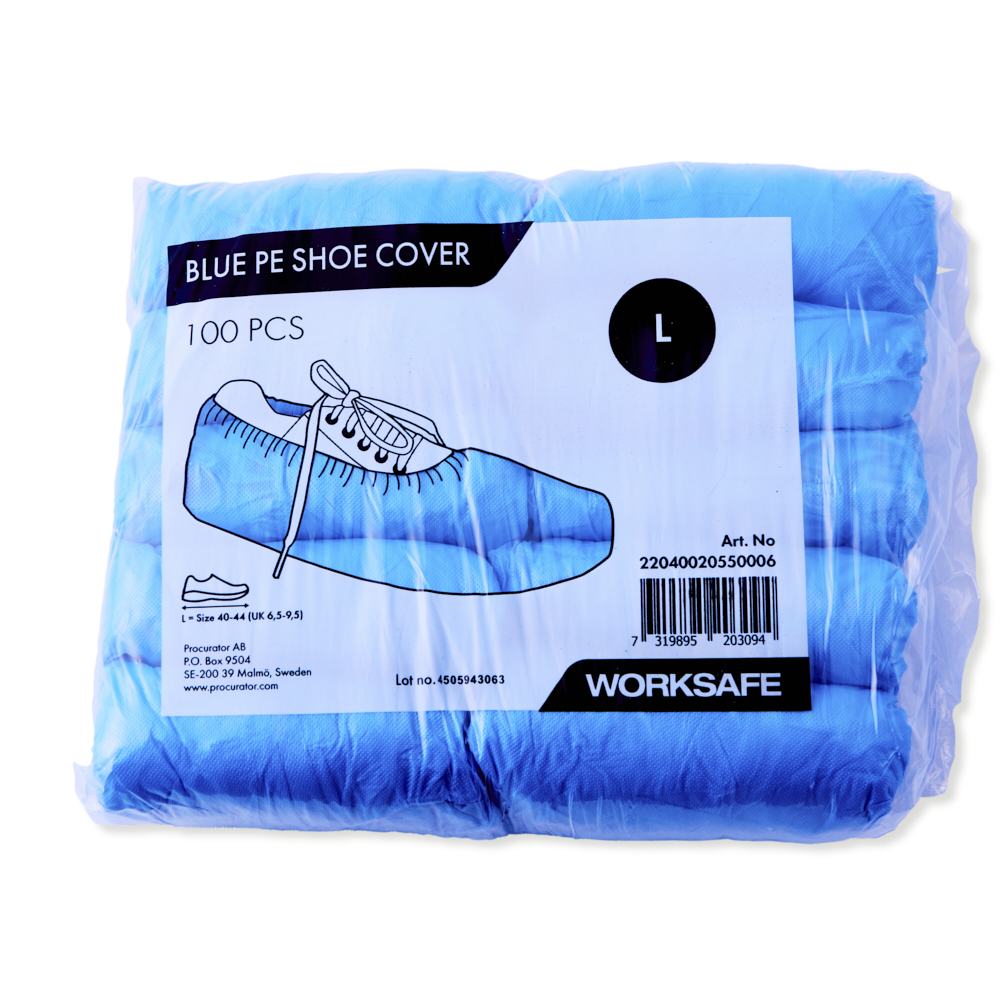 Skobeskyttere i blå plast, str. L, 100 stk.