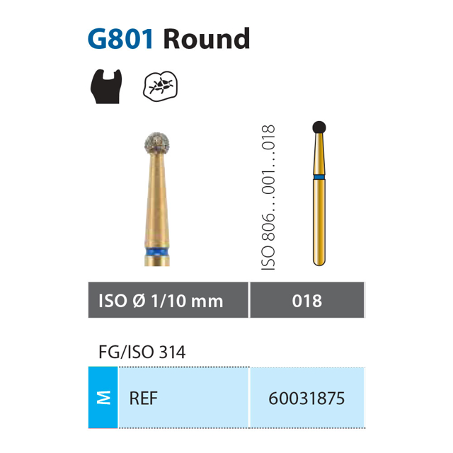 Diatech diamant rund FG G801-018-ML, blå, 5 stk.