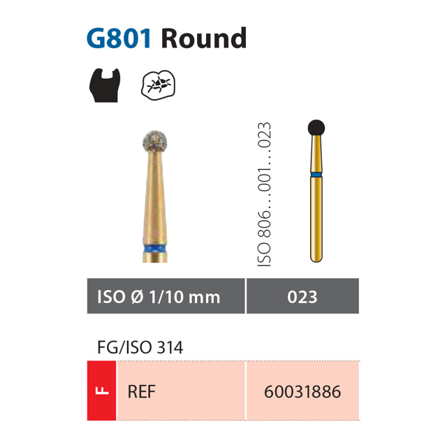 Diatech diamant rund FG G801-023-F,  rød, 5 stk.