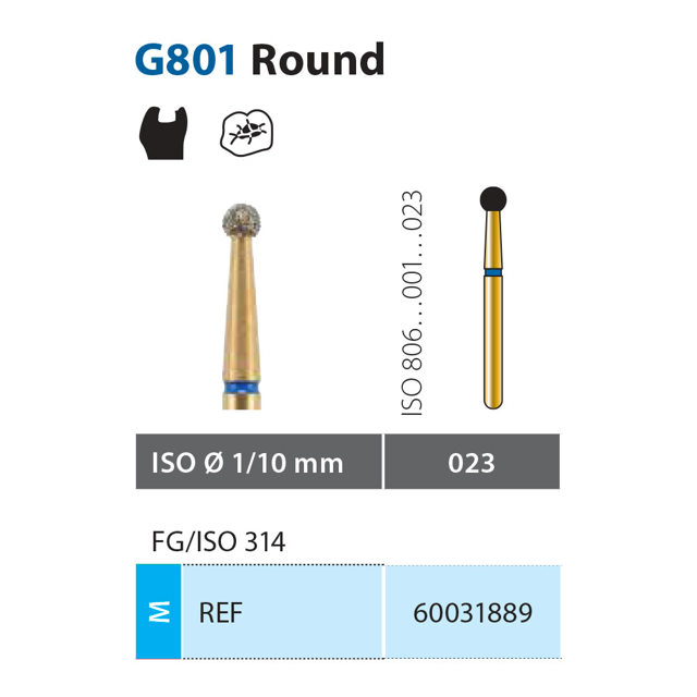 Diatech diamant rund FG G801-023-ML, blå, 5 stk.