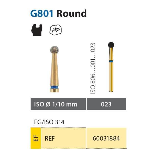 Diatech diamant rund FG G801-023-XF, gul, 5 stk.