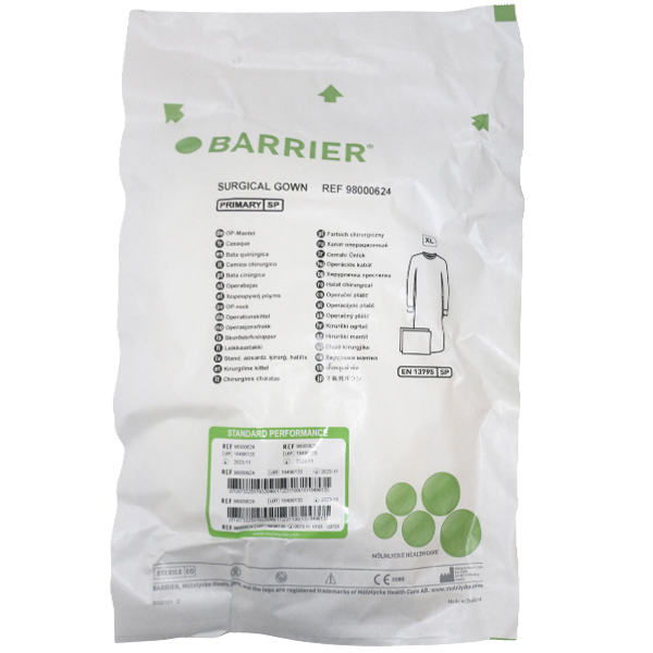 Barrier OP-kittel Primary str. XL m/2 håndkl, stk