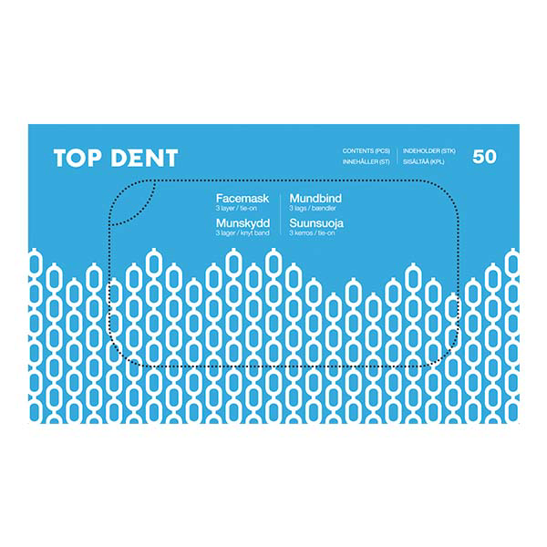 TopDent mundbind type II m/bændler, blå, 50 stk.