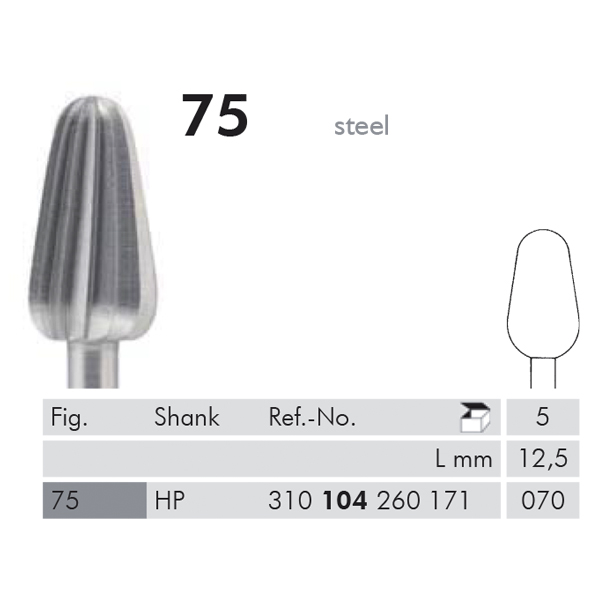 Akrylfræser omv. pære, 75/070, HP, 5 stk.