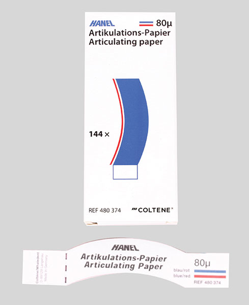 Hanel artikulationspapir, blå/rød, buet, 12x12 stk