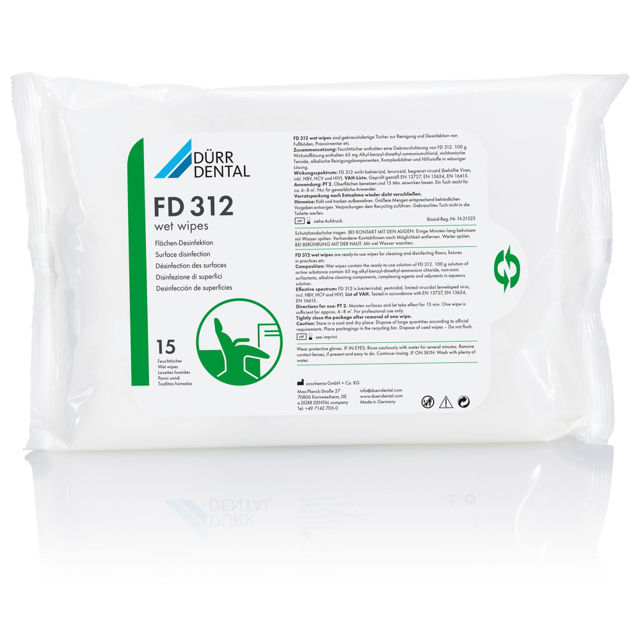 Dürr FD 312 wet wipes overfladedesinfektion, 15stk