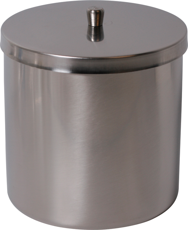 Rustfri æske med låg, rund, 12 cm, stk.