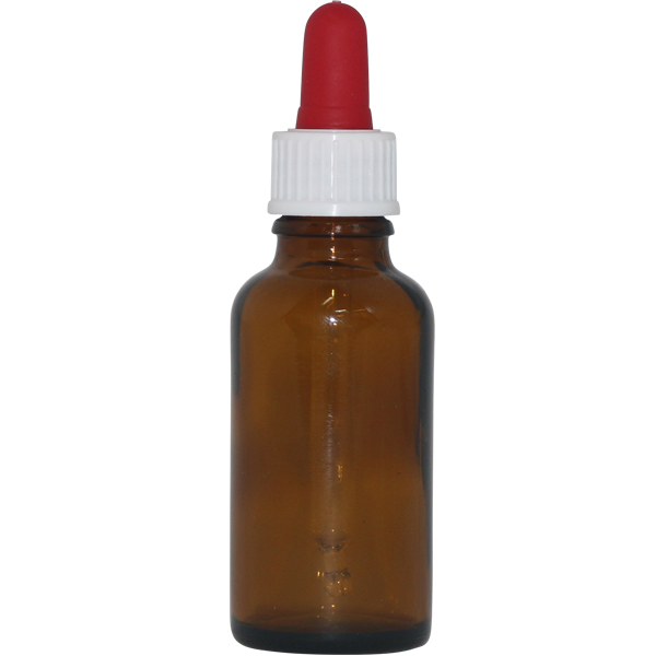 Pipetteflaske i glas 30 ml m. låg, brun, stk.